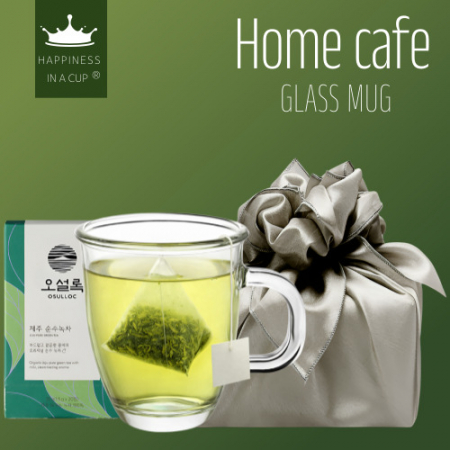 해피니스인어컵 홈카페 글라스 머그컵 400ml 오설록 티백 보자기 포장 #2