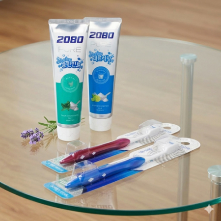 애경 2080 퓨어치약 2개 + 시스테마 치석케어 기능성 칫솔 2개 + 끈케이스 #2