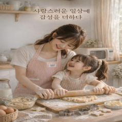 앞치마(프릴 앞치마 스트라이프 코튼 포켓 자수 디자인)