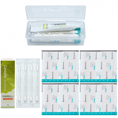 미니 응급키트 3종(휴대용 케이스+밴드골드 상처밴드 대형 8매입+마데케어 5g+멸균 면봉 4개) #2