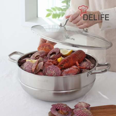 [DELIFE] 34cm 셰프 특대형 스테인레스 찜솥 찜기 전골냄비 #2