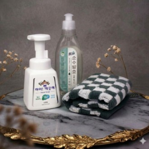 주방전용 아이깨끗해 핸드워시 + 참그린 주방세제 + 기라로쉬 뱀부 주방타올 고리타올