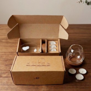 57도씨 유리돔 티라이트 홀더 우드 캔들 촛대 세트