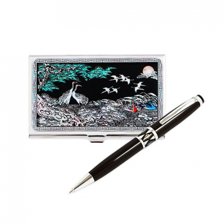 자개 프리미엄 볼펜 채색 송학 자개 명함케이스 외국인 기념품 #2
