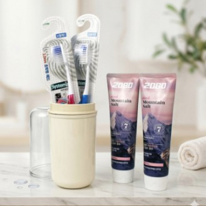 시스테마 초극세모 기능성 치석케어 칫솔 2개 +  애경 2080 핑크솔트 치약 120g 2개 + 휴대용 양치컵