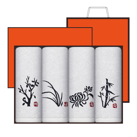 [송월타올] 사군자 자수타올 150g 4매세트 #2