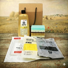 곡물설거지 주방세제 500g + 떡수세미2개 + 니트릴장갑10매 + 면코팅고무장갑 + 다용도앞치마 2매입