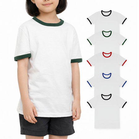 남자 여자 성인 아동 키즈 30수 면 링거 배색 포인트 반팔 티셔츠 #2