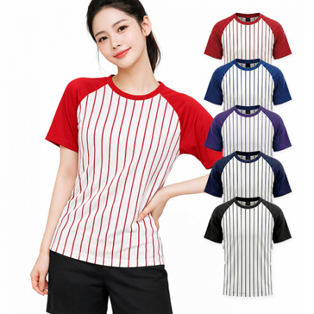 남성 여성 쿨론 줄무늬 스트라이프 나그랑 배색 반팔 라운드 티셔츠 #2