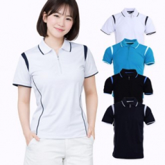 남성 여성 쿨맥스 매쉬 배색 지퍼 반집업 반팔 카라 폴로 티셔츠