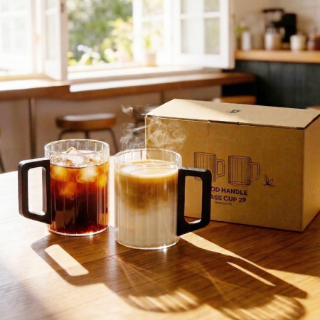 57도씨 홈카페 우드 손잡이 내열유리 플리츠 머그컵 450ml #2