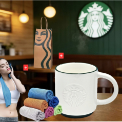 스타벅스 도자기 머그컵 237ml+기능성 스포츠 타올+종이 쇼핑백 선물세트