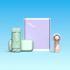 루티네 웰컴키트 선물세트 초소형 컴팩트 버블 선풍기+뉴포켓 5단 양우산