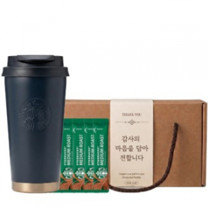 스타벅스 SS 블랙 매트 텀블러 + 스타벅스 스틱커피 + 기프트박스