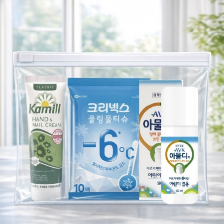 3종세트(지퍼백) 카밀 핸드크림+크리넥스 쿨링물티슈+아물디 모기약 3종세트(여미니 브생건 인쇄가능)종이케이스변경가능 #4