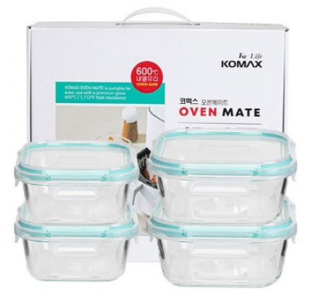 코멕스 오븐메이트 글라스 밀폐용기 정사각 차곡 혼합 4조 #2