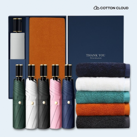 코튼클라우드 호텔수건 뱀부얀 200g 1P + UV차단 수동 심플온 암막 3단 양우산 세트 #2