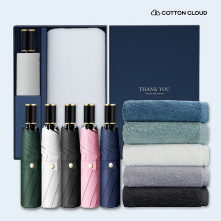 코튼클라우드 호텔수건 40수 220g 1P + UV차단 수동 심플온 암막 3단 양우산 세트 #2