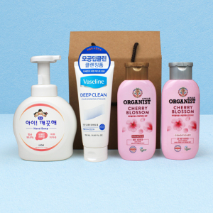 대용량 아이깨끗해 500ml + 애경 바세린 클렌징폼 + LG오가니스트 샴푸+컨디셔너 + 끈케이스
