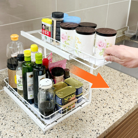 올지 와이드 슬라이딩 주방선반 레일 양념통 싱크대 하부장 정리 선반 철제 #3