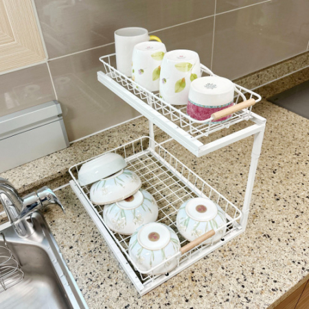 올지 와이드 슬라이딩 주방선반 레일 양념통 싱크대 하부장 정리 선반 철제 #8