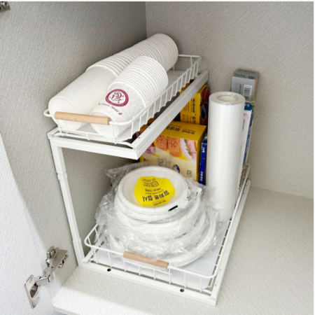 올지 와이드 슬라이딩 주방선반 레일 양념통 싱크대 하부장 정리 선반 철제 #9