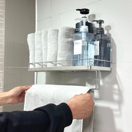 올지 무타공 와이드 수건선반 수건 걸이포함 스텐 SUS 304 욕실 거치 화장실 젠다이 #7
