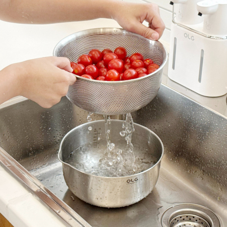 올지 스텐 304 채반 믹싱볼 2단세트 다용도 세척 볼 깊은 주방 보울 #8