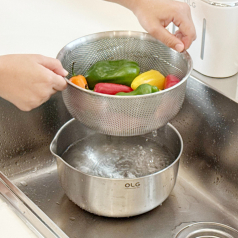 올지 스텐 304 채반 믹싱볼 2단세트 다용도 세척 볼 깊은 주방 보울