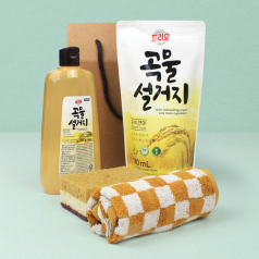 트리오 주방세제 용기 500ml + 리필 300ml + 기라로쉬 뱀부 주방타올 + 떡수세미