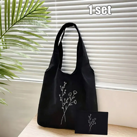 360 블랙 싱글 숄더 캔버스 토트 백 세트 #2