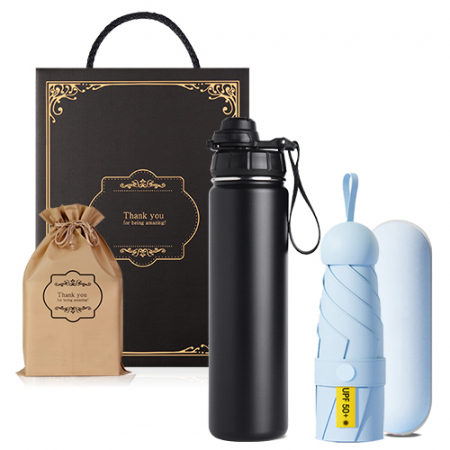 텀블러+우산 기프트세트  650ml스텐보틀1+5단 미니우산 암막 양우산 파우치 #2