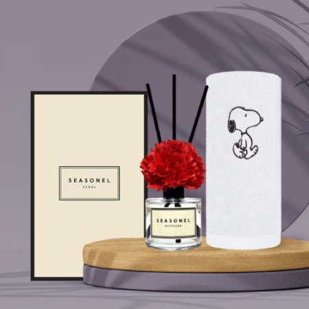 시즈넬 선물세트 디퓨저 50ml 카네이션 + 송월 스누피타올 #2
