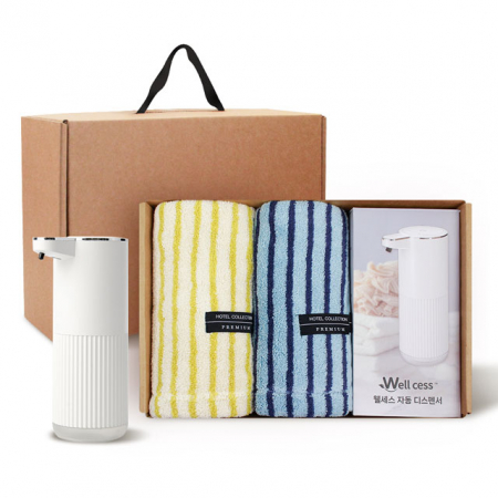 [송월타올] 디스펜서 기프트세트 11, 호텔컬렉션 스트라이프 솔리드 44 타올 220gx2P + 웰세스 디스펜서 360ml 1P #3