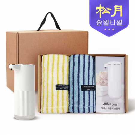 [송월타올] 디스펜서 기프트세트 11, 호텔컬렉션 스트라이프 솔리드 44 타올 220gx2P + 웰세스 디스펜서 360ml 1P #2