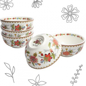 달리아꽃 대접5P 세트, 엠보싱+입체+금박디자인