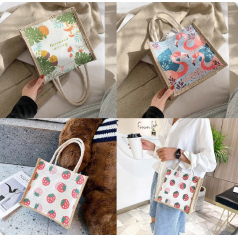 프린팅 캔버스 라탄백 미니백 핸드백 토드백