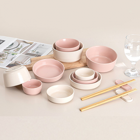 퀸나 라운드 홈 14P세트 2인 핑크+아이보리 #2