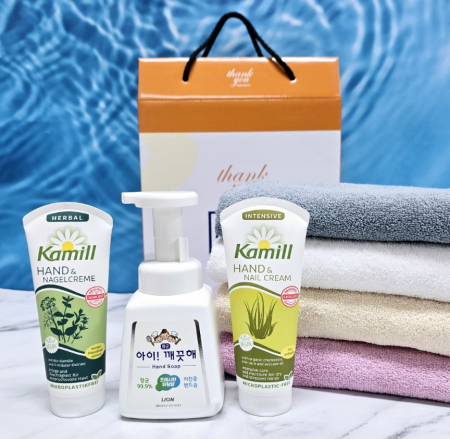 카밀 핸드크림 로션+ [송월타올] 수건+ 향균 아이깨끗해) 선물세트/ 판촉 사은품 선물용 답례품 단체 행사 기념 홍보 기프트/ 송월 타월 호텔 수건 세면 타올/ 핑크소금 화장품 휴대용 #3