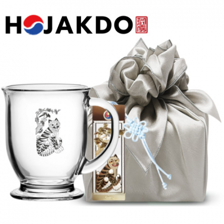 한국전통 에디션 호작도 드로잉 글라스 머그컵 440ml 책갈피 북마크 보자기 선물포장 기념품 #3