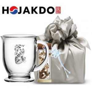 한국전통 에디션 호작도 드로잉 글라스 머그컵 440ml 책갈피 북마크 보자기 선물포장 기념품