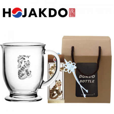 한국전통 에디션 호작도 드로잉 글라스 머그컵 440ml 책갈피 북마크 기념품 #3