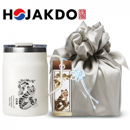 한국전통 호작도 파우더 머그 독도보틀 480ml 책갈피 북마크 보자기포장 선물세트 #4