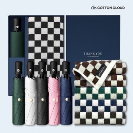 코튼클라우드 호텔수건 뱀부 혼방 타일드 1P + UV차단 완전자동 심플온 암막 3단 양우산 세트 #2