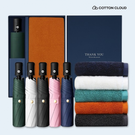 코튼클라우드 호텔수건 뱀부얀 200g 1P + UV차단 완전자동 심플온 암막 3단 양우산 세트 #3