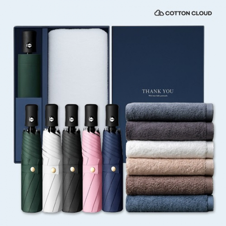 코튼클라우드 호텔수건 200g 1P + UV차단 완전자동 심플온 암막 3단 양우산 세트 #3