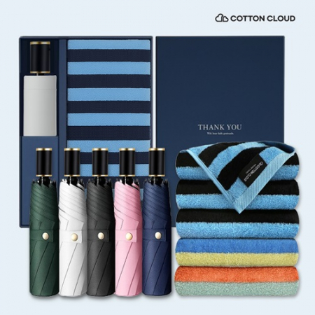 코튼클라우드 호텔수건 뱀부 혼방 라인드 1P + UV차단 수동 심플온 암막 3단 양우산 세트 #3