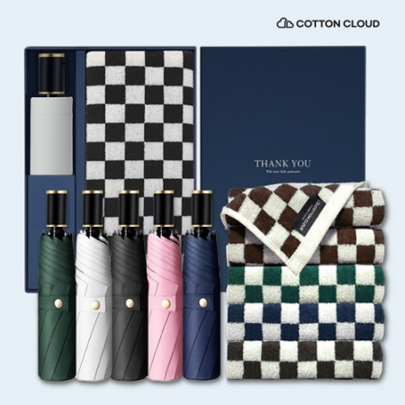 코튼클라우드 호텔수건 뱀부 혼방 타일드 1P + UV차단 수동 심플온 암막 3단 양우산 세트 #3