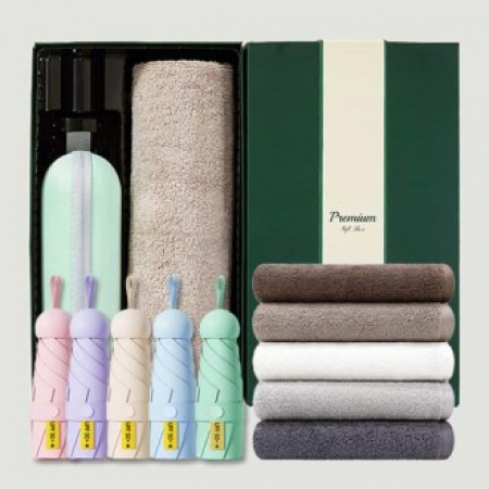 초경량 동글손잡이 캡슐5단 암막양우산+송월타올뉴라이트무지150g 우산타올 선물세트 #2