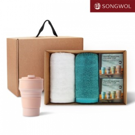 [송월타올] 리빙 기프트세트 36 송월 솔리드뱀부무지 200g 2P + 실리콘텀블러500ml 2P #2